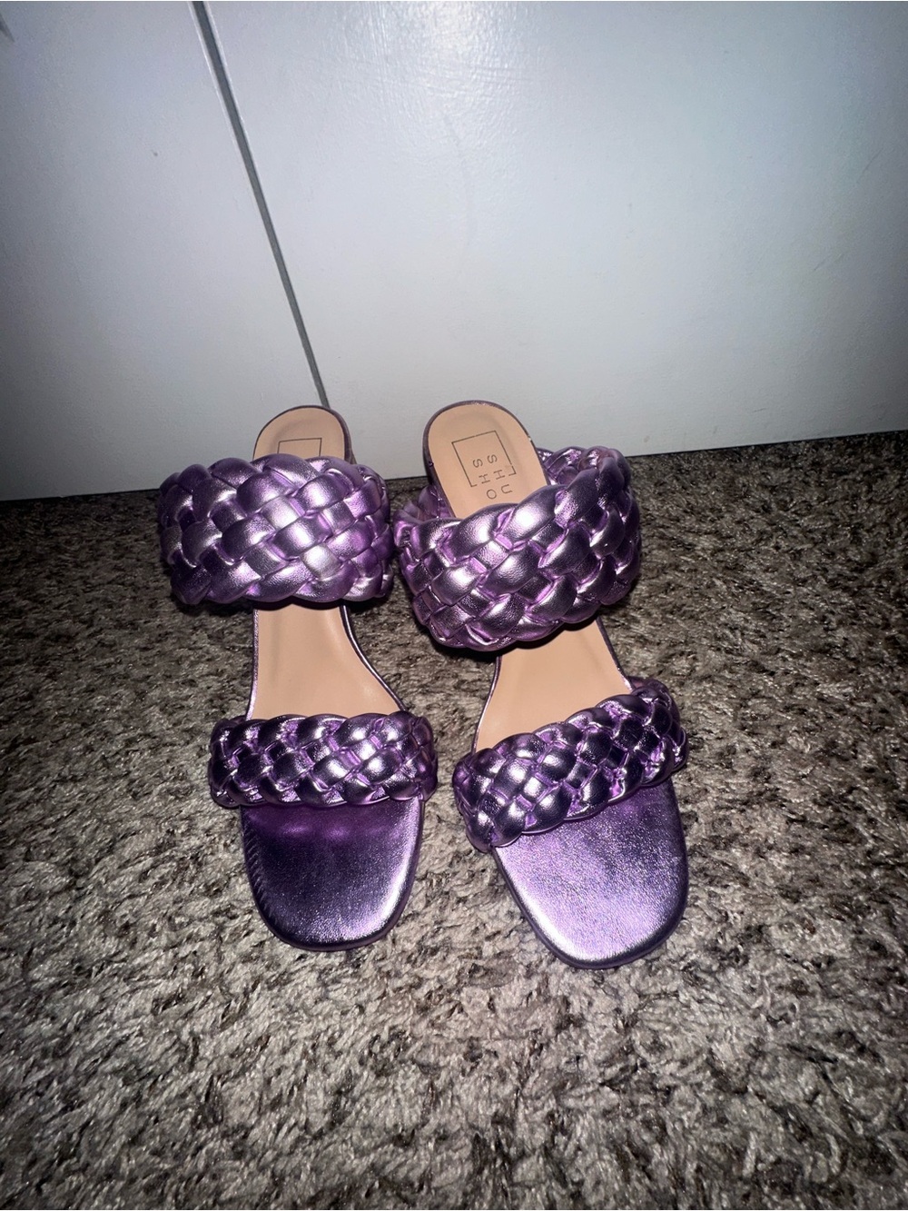 ShuShop Metallic Lavender Braided Double-Strap Slide Sandals - Women